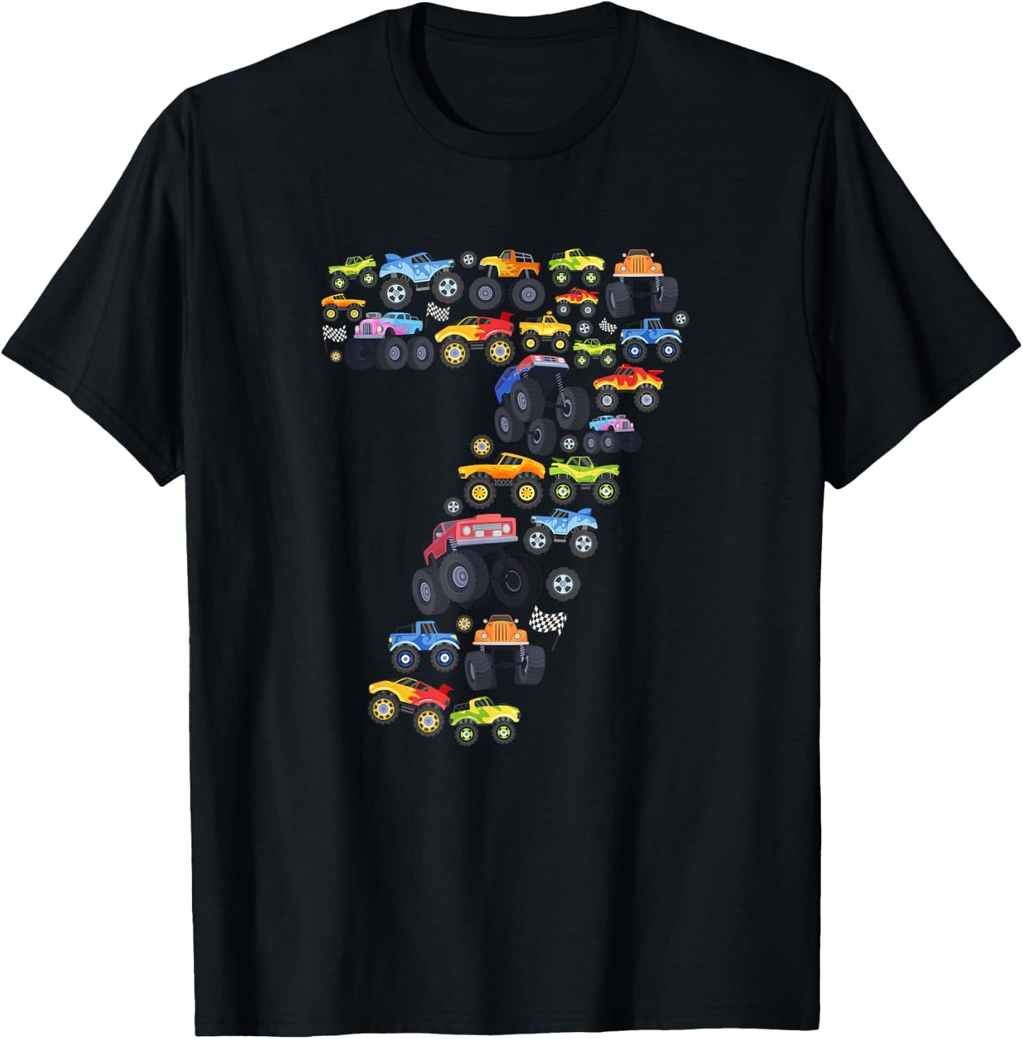 Kids Seven Year Old 7th Birthday Monster Truck Boys T-Shirt - T-Shirt | Black