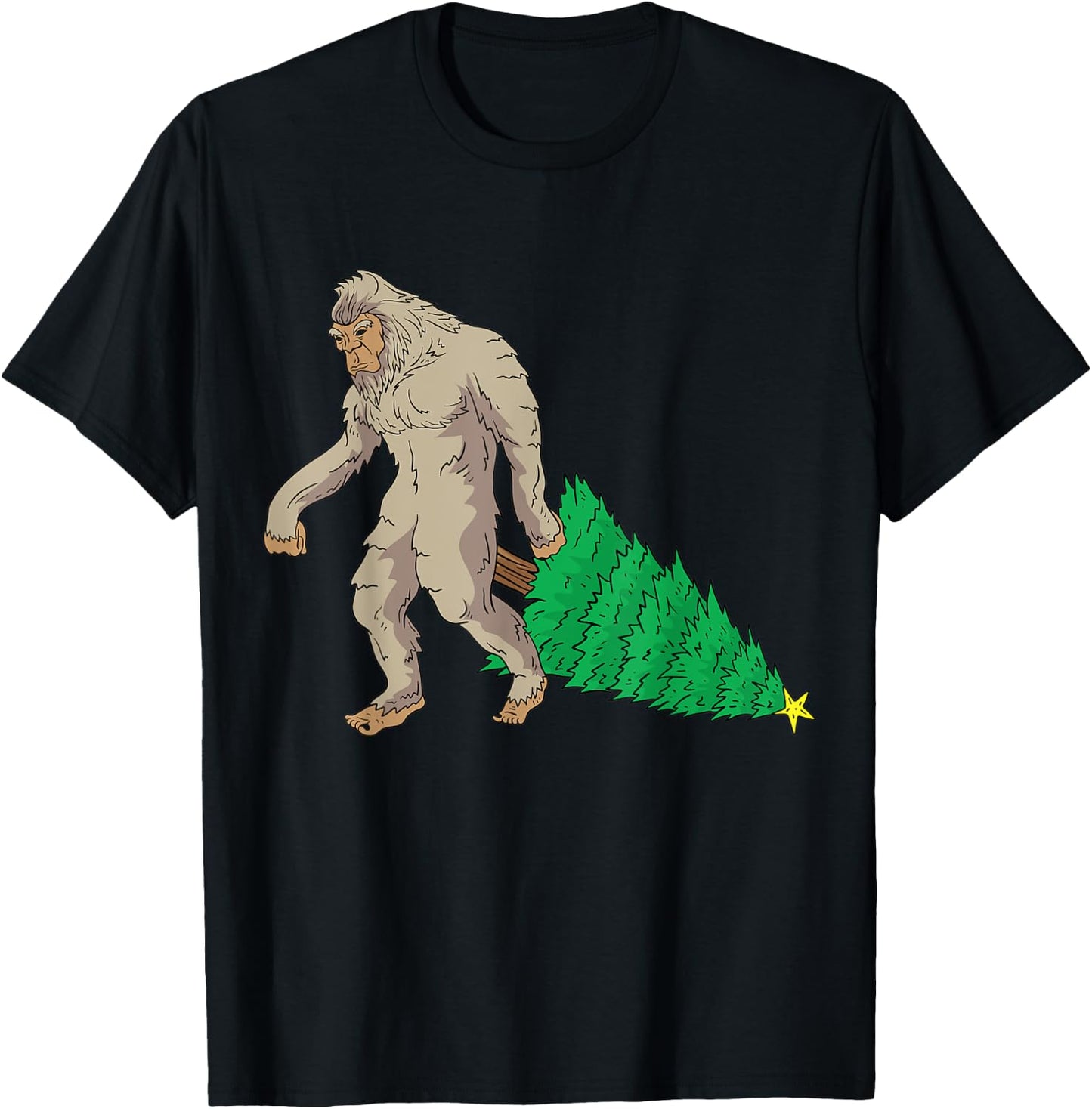 Bigfoot Santa Claus Hat Sasquatch Christmas Tree Funny Gift T-Shirt - T-Shirt | Black