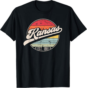 Retro Kansas Home State KS Cool 70s Style Sunset T-Shirt - T-Shirt | Black