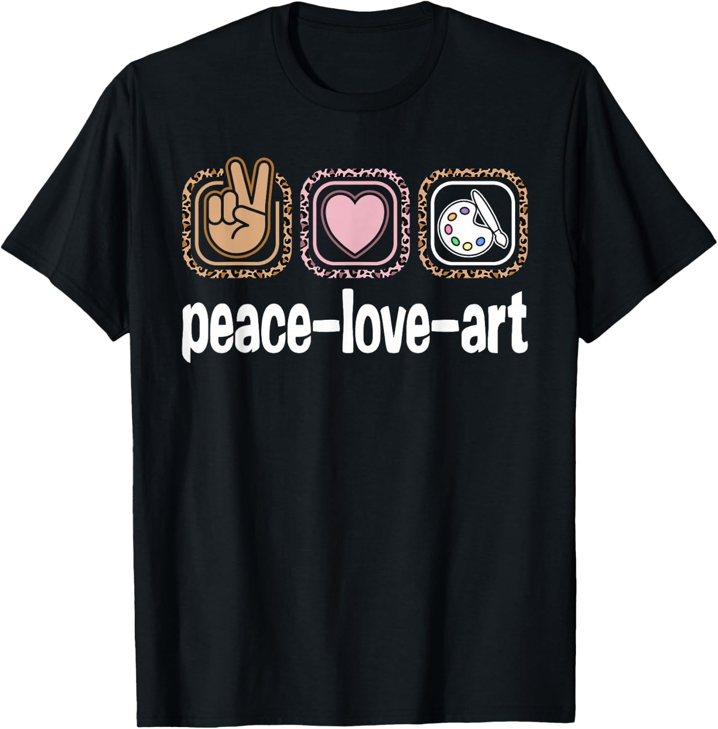 Leopard Print Women Girls Kids Artist Painter Love Peace Art T-Shirt - T-Shirt | Black