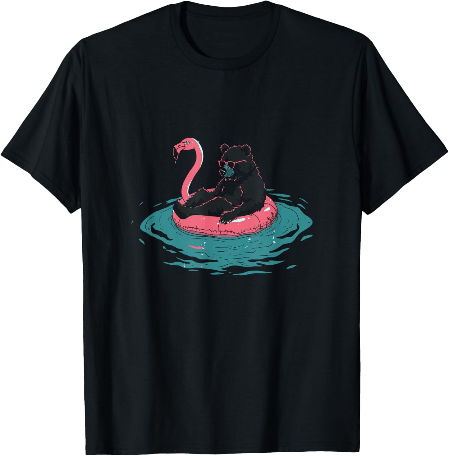 Summer Splash Flamingo Float Gay Bear T-Shirt - T-Shirt | Black