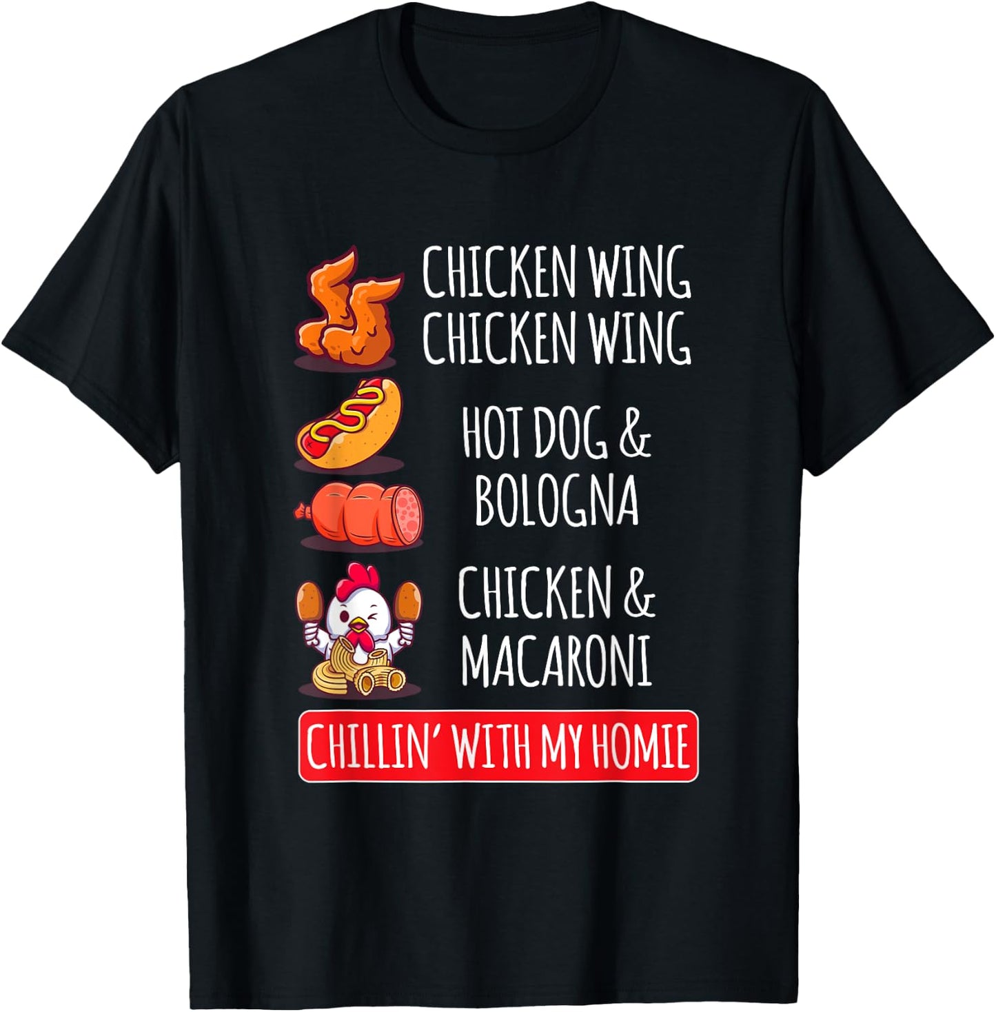 Chicken Wing Chicken Wing Hot Dog And Bologna T-Shirt - T-Shirt | Black