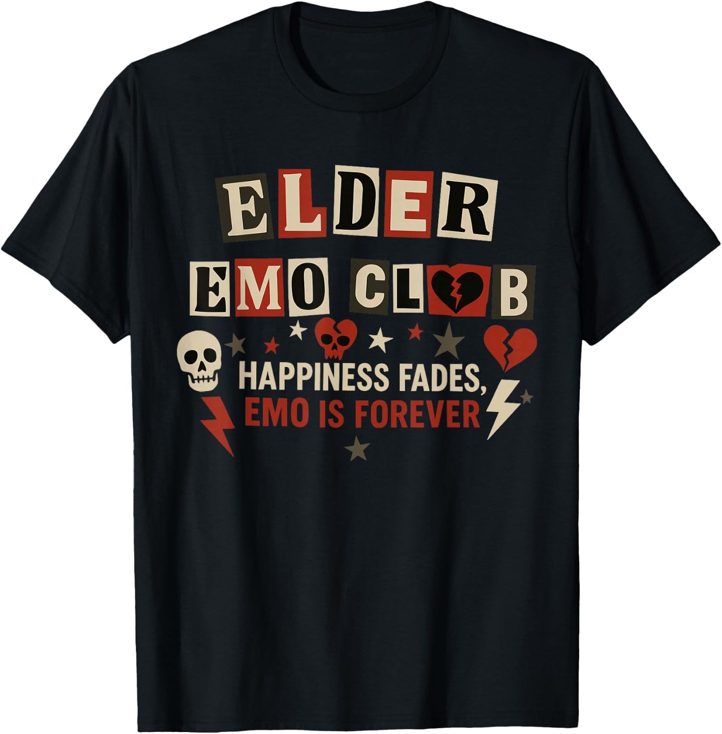 Elder Emo Club Happiness Fades Emo is Forever Retro T-Shirt - T-Shirt | Black