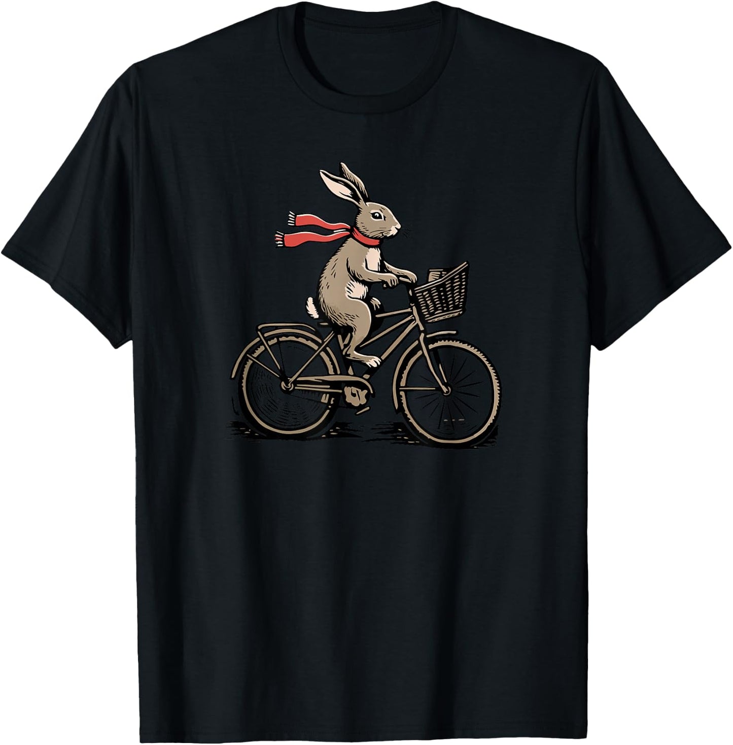 Rabbit Riding a Bicycle Retro Hare Whimsical Vintage Bunny T-Shirt - T-Shirt | Black