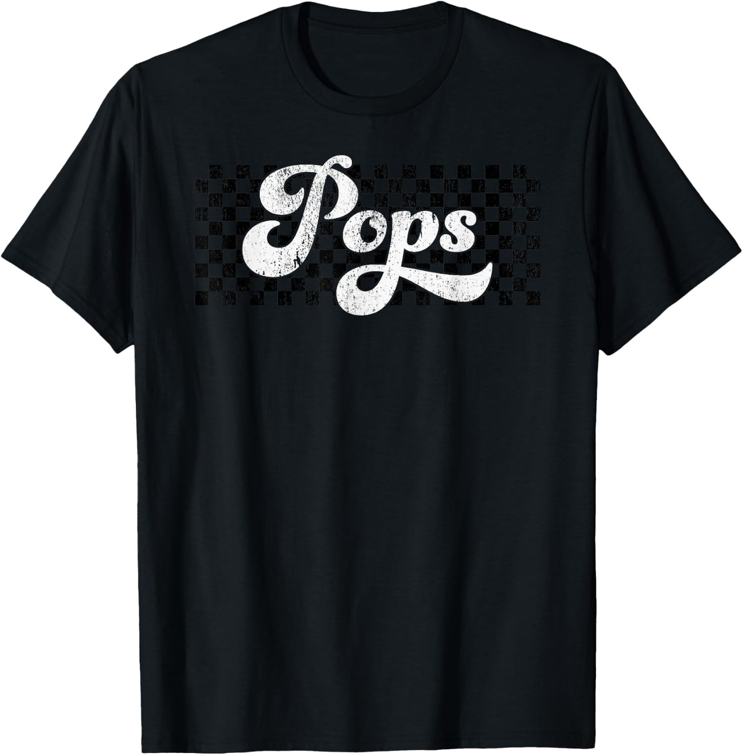 Pops Grandpa Retro Checkered Fathers Day Vintage T-Shirt - T-Shirt | Black