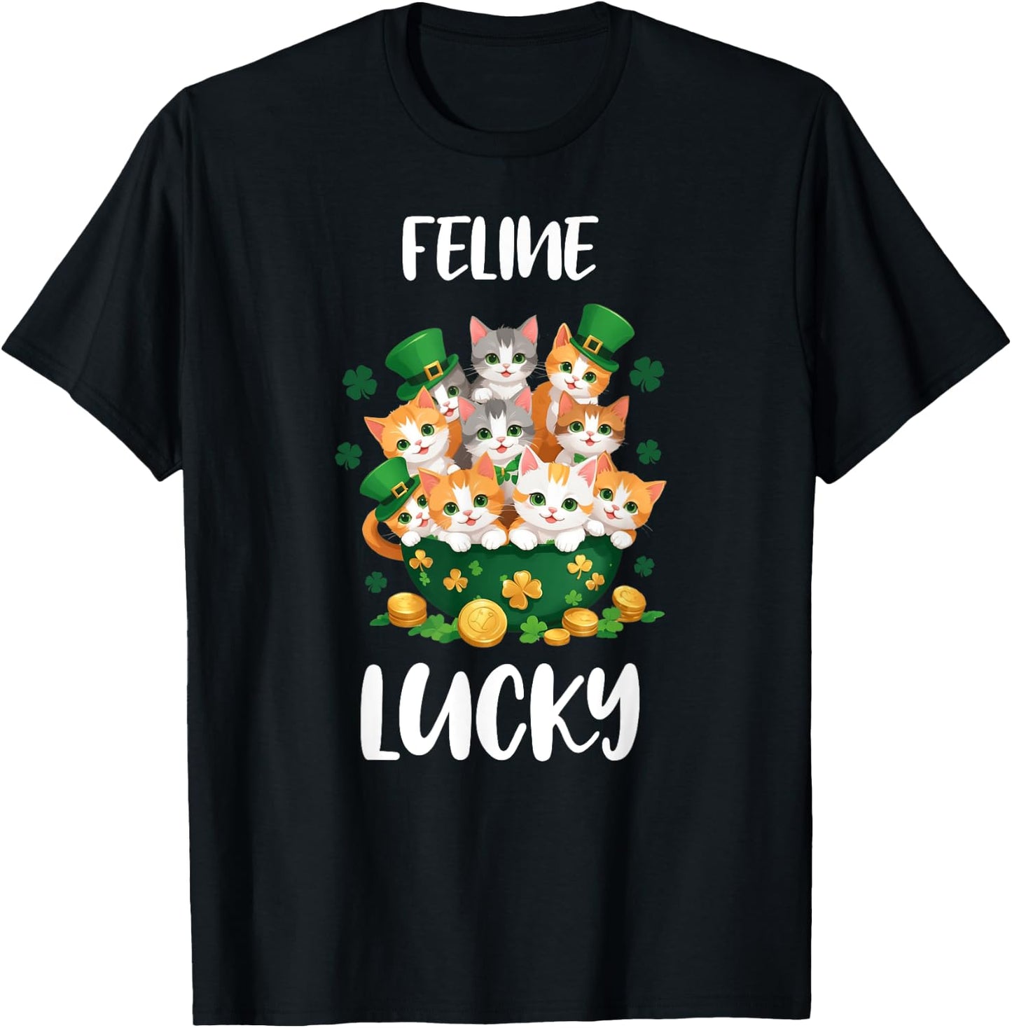 Funny St. Patrick's Day Shirt Cat Lover Feline Lucky T-Shirt - T-Shirt | Black