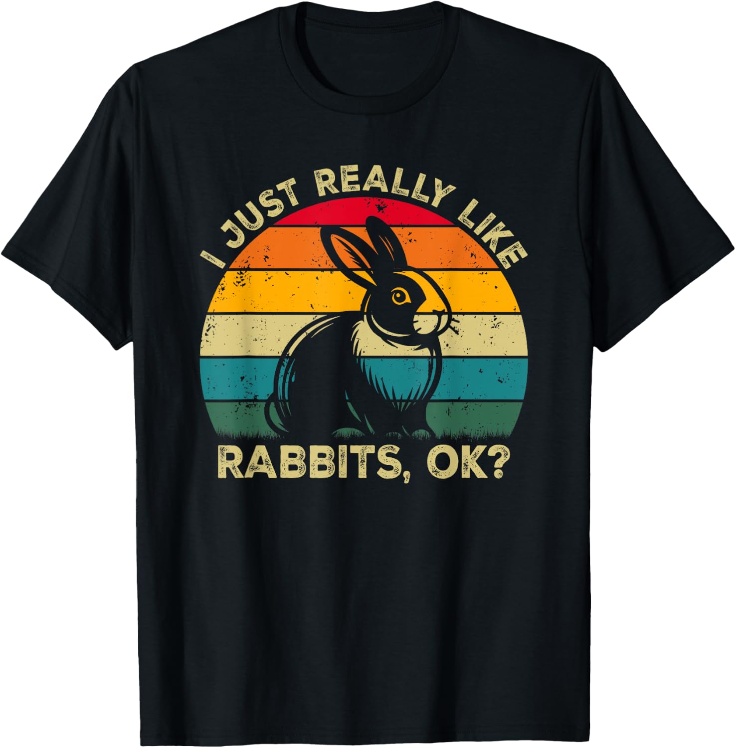 I Just Really Like Rabbits, OK? Funny Rabbit Retro T-Shirt - T-Shirt | Black