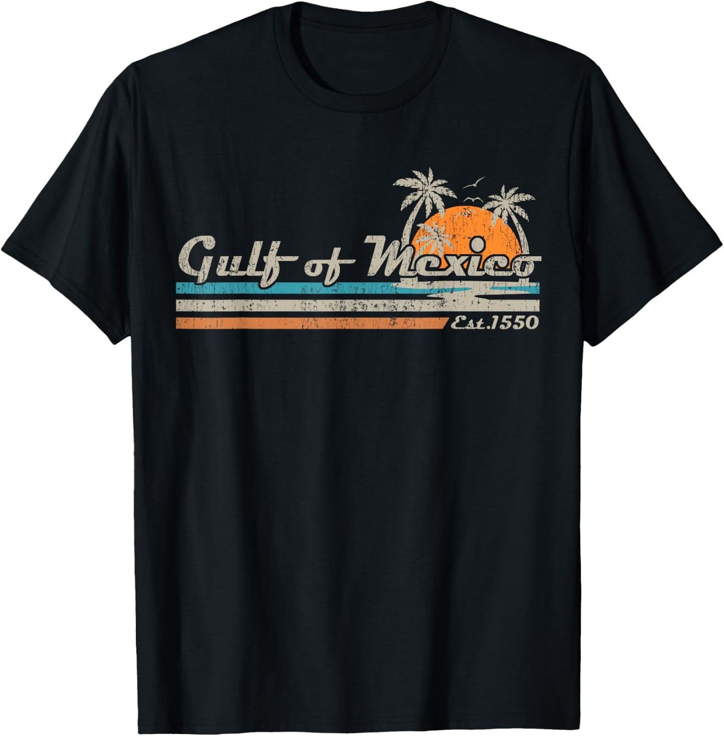 Vintage Gulf of Mexico Since 1550 Retro Vintage Beach Funny T-Shirt - T-Shirt | Black
