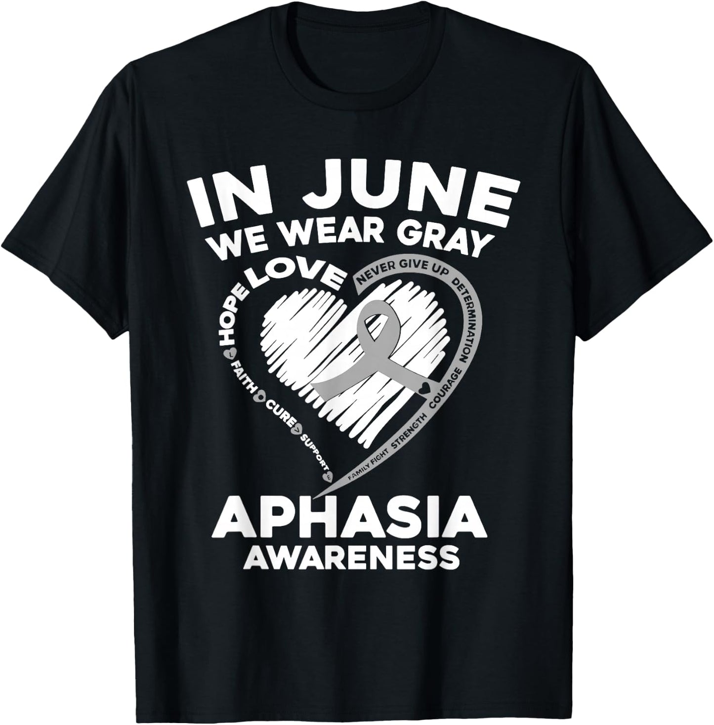 Aphasia Awareness Gray Ribbon Support Family Matching T-Shirt - T-Shirt | Black