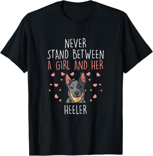 Never Stand Girl And Heeler Funny Red Blue Cattle Dog Gift T-Shirt - T-Shirt | Black