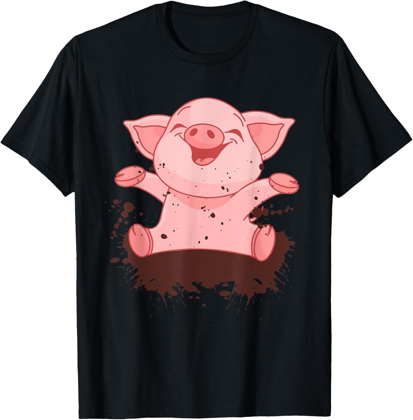 Happy Pig Playing In The Mud Funny Animal Lover Costume T-Shirt - T-Shirt | Black