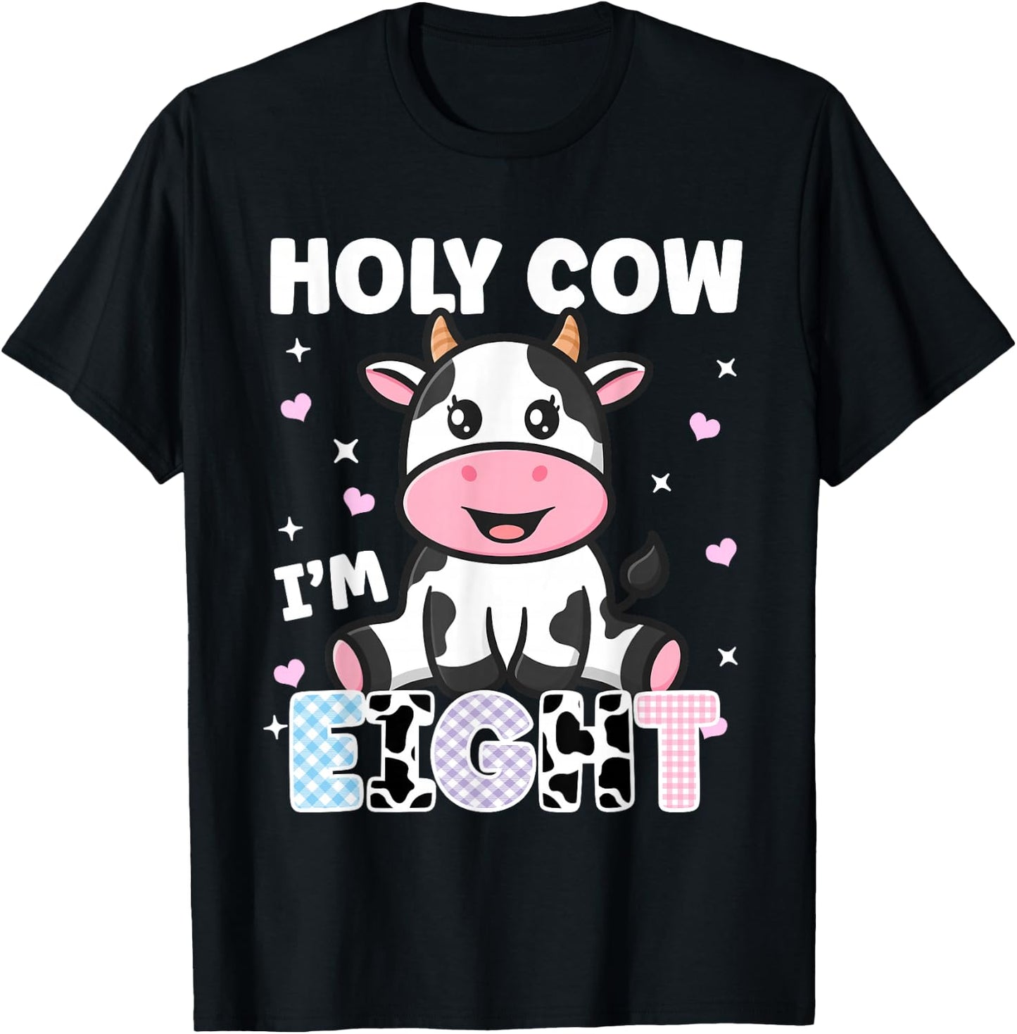 Holy Cow I'm Eight Years Old Cute Cow 8th Birthday Party T-Shirt - T-Shirt | Black