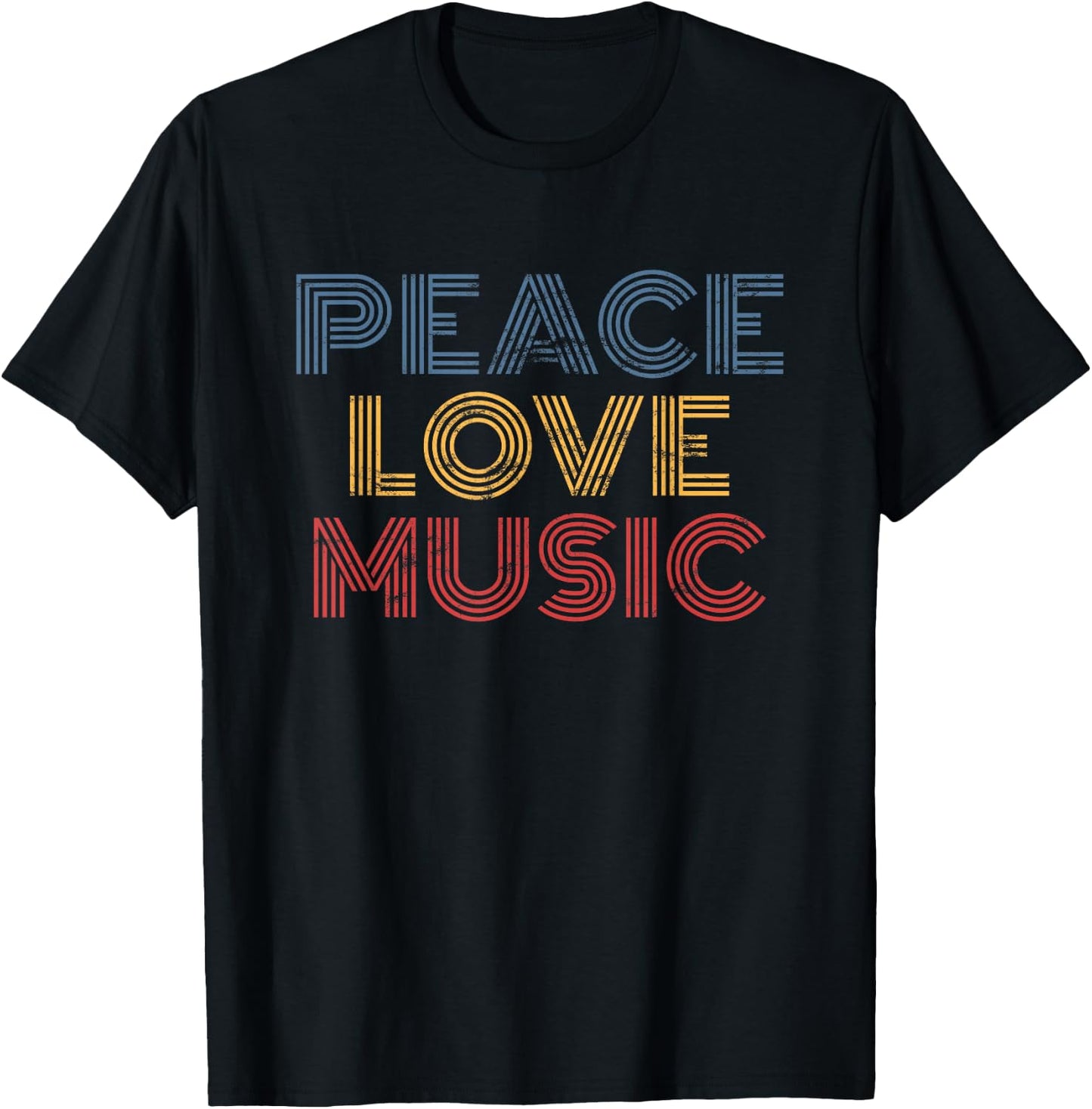 Peace Love Music retro 70s vintage distressed T-Shirt - T-Shirt | Black