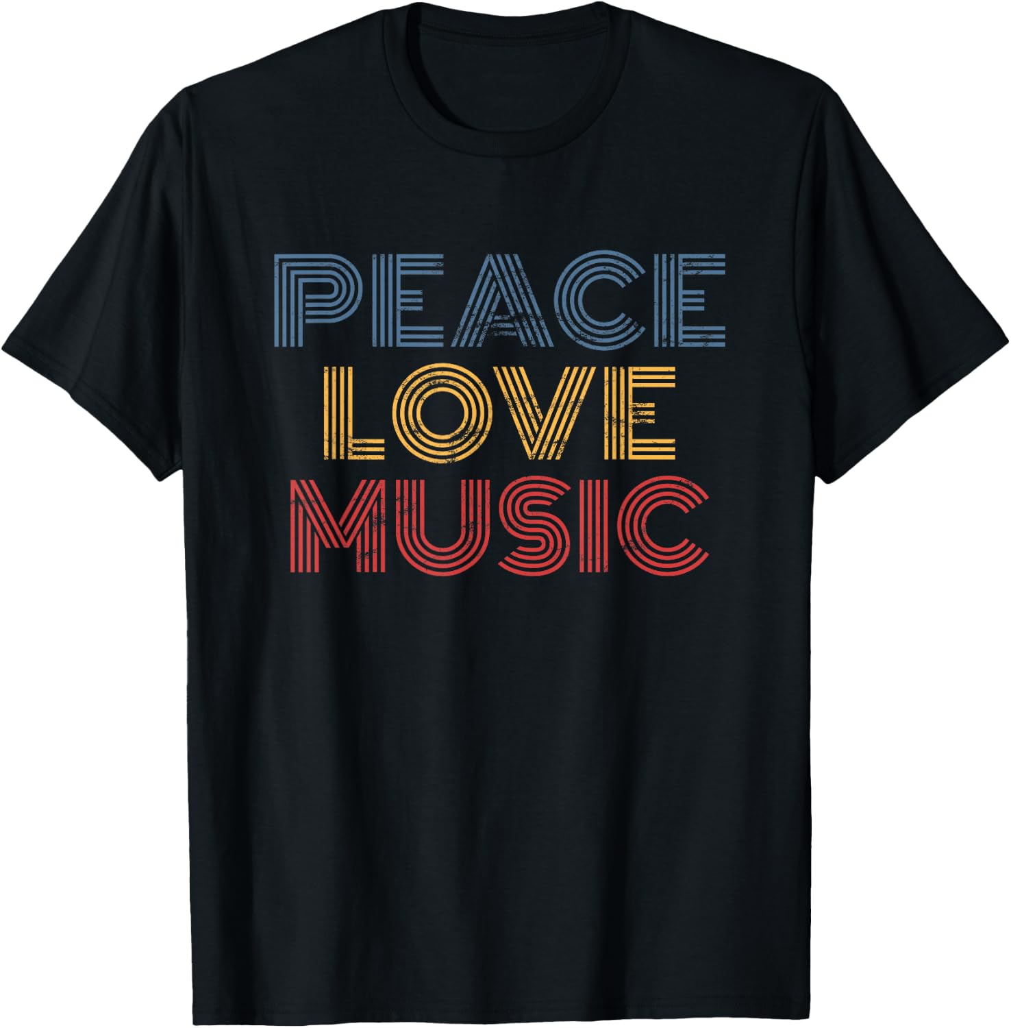 Peace Love Music retro 70s vintage distressed T-Shirt - T-Shirt | Black