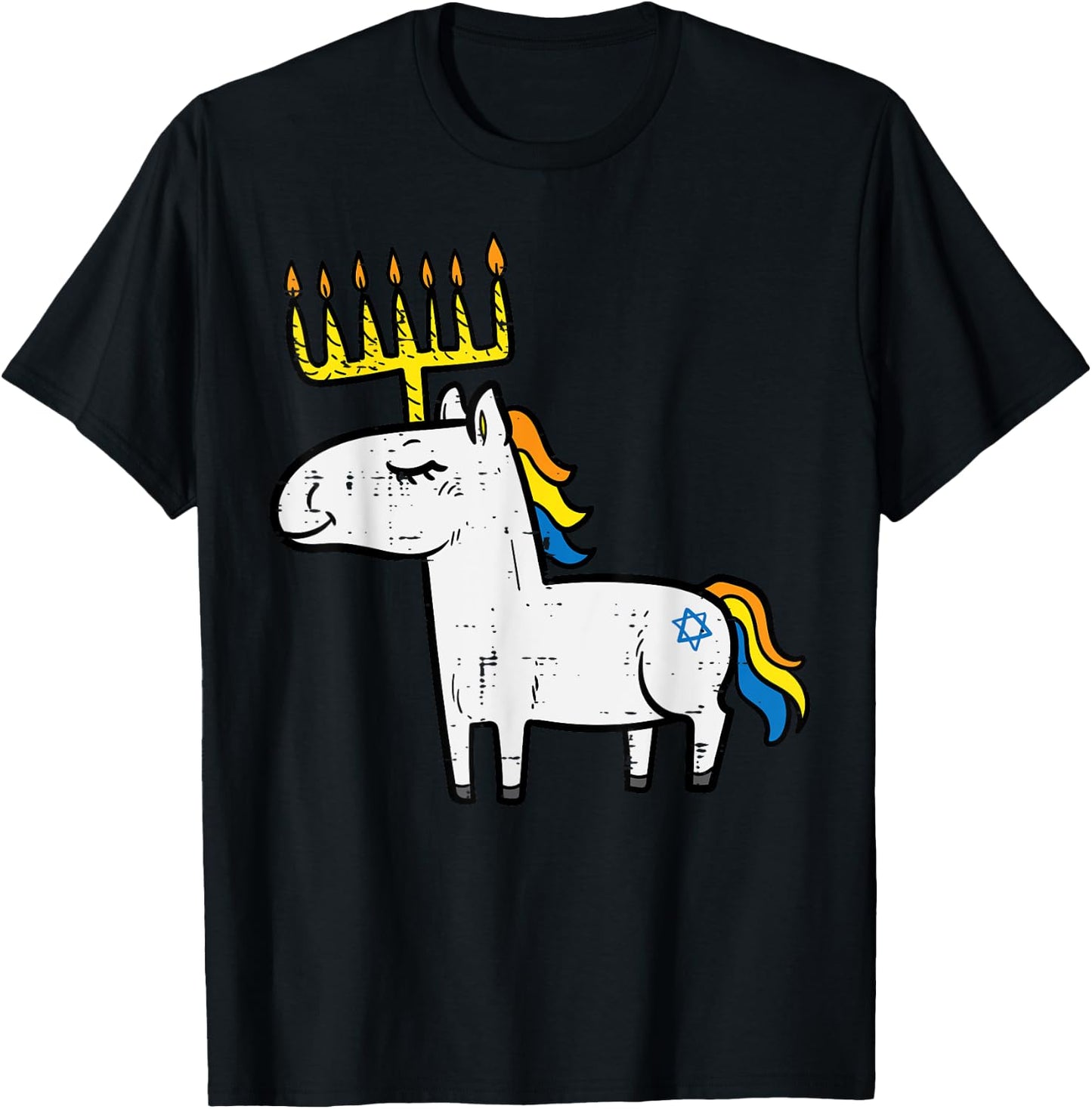 Menorah Unicorn Jewnicorn Hanukkah Pajamas Chanukah PJs Girl T-Shirt - T-Shirt | Black