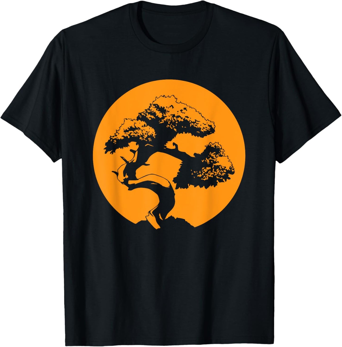 Japanese Bonsai Tree with Orange Sunset T-Shirt - T-Shirt | Black