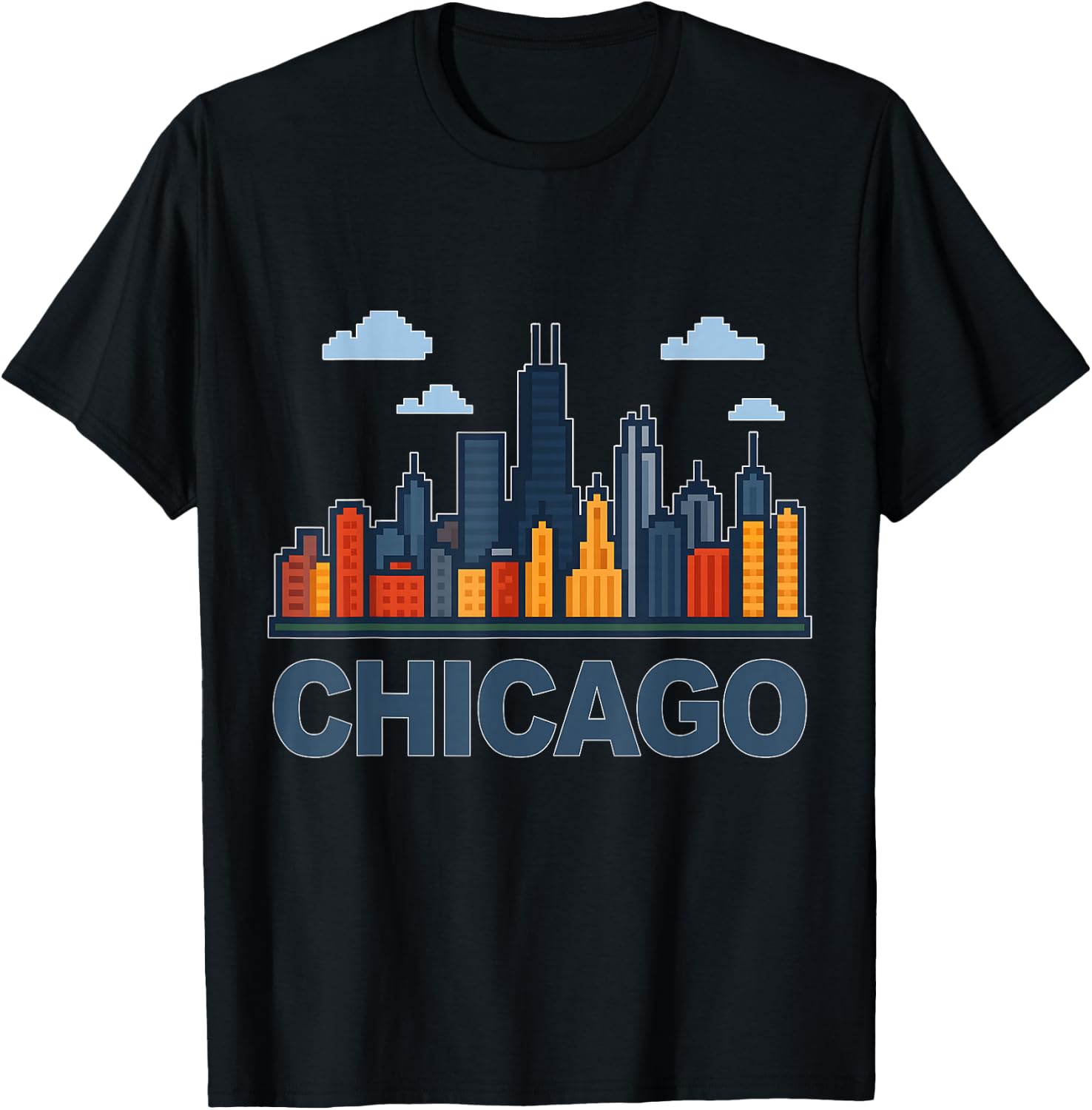 Funny Chicago Skyline Chicago Souvenir Pixel Art T-Shirt - T-Shirt | Black