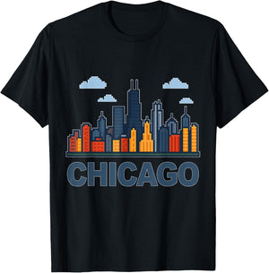 Funny Chicago Skyline Chicago Souvenir Pixel Art T-Shirt - T-Shirt | Black