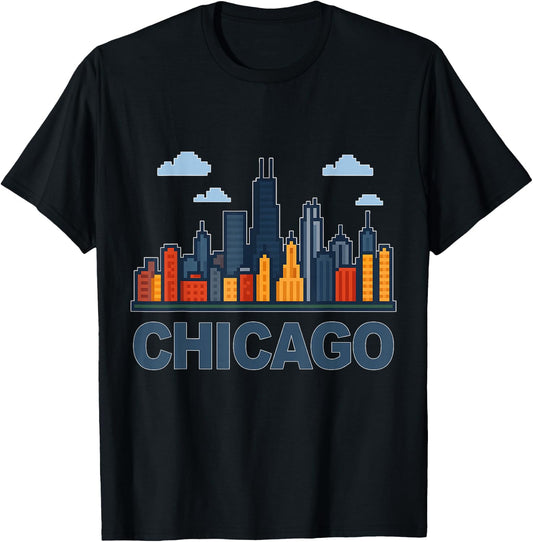 Funny Chicago Skyline Chicago Souvenir Pixel Art T-Shirt - T-Shirt | Black