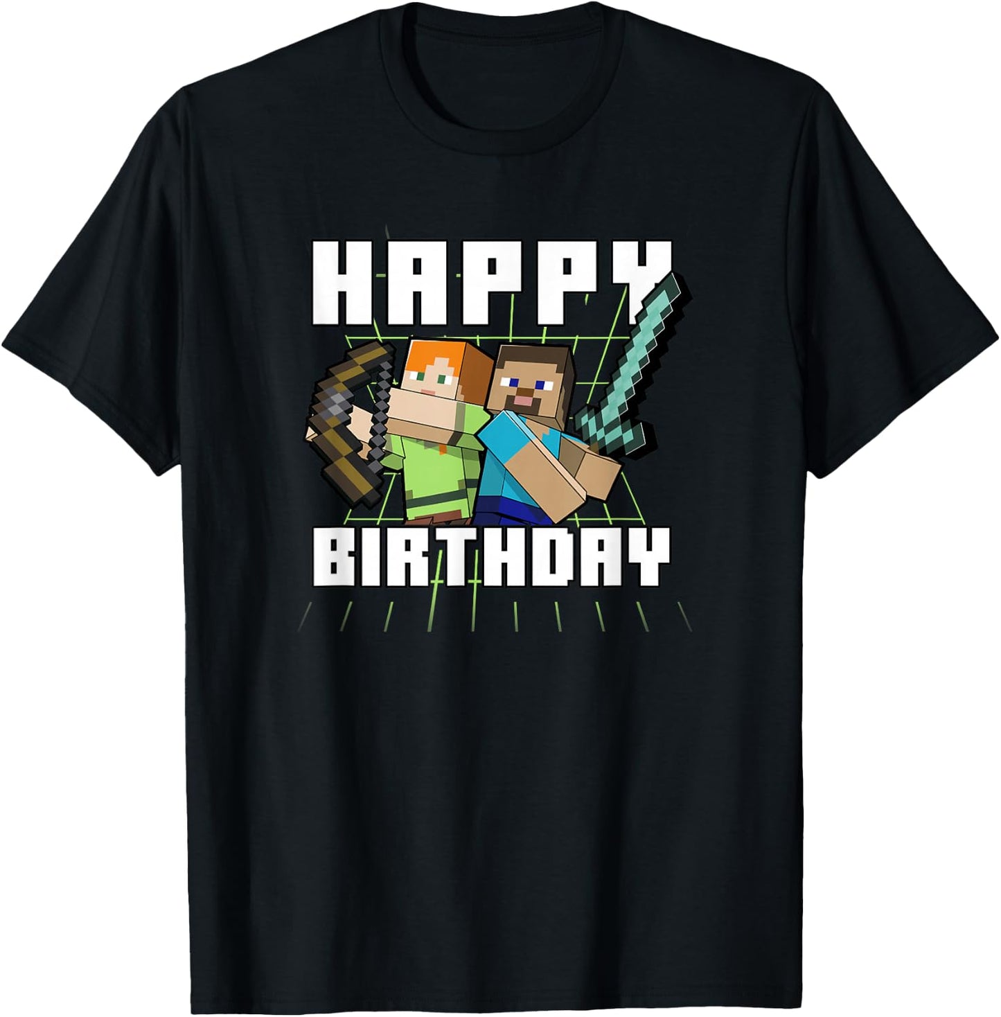 Minecraft Alex & Steve Happy Birthday , black T-Shirt - T-Shirt | Black
