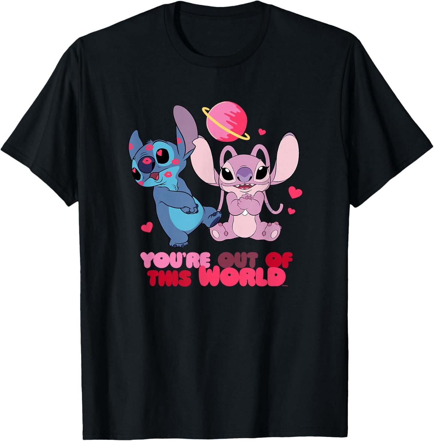 Disney Stitch & Angel You're Out of This World Valentine's , black T-Shirt - T-Shirt | Black