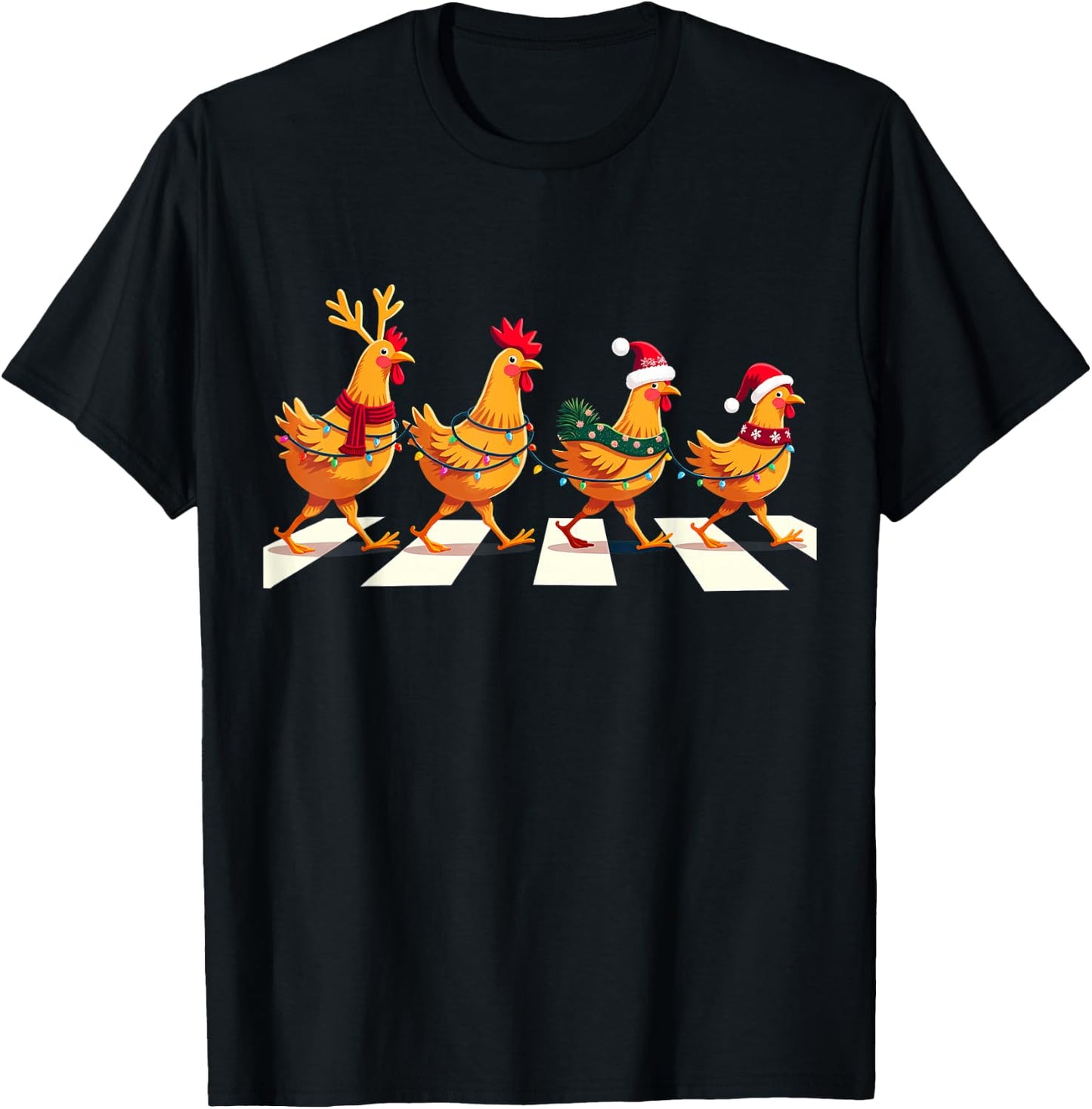 Rhode Island Red Chicken Crossing Road Xmas T-Shirt - T-Shirt | Black