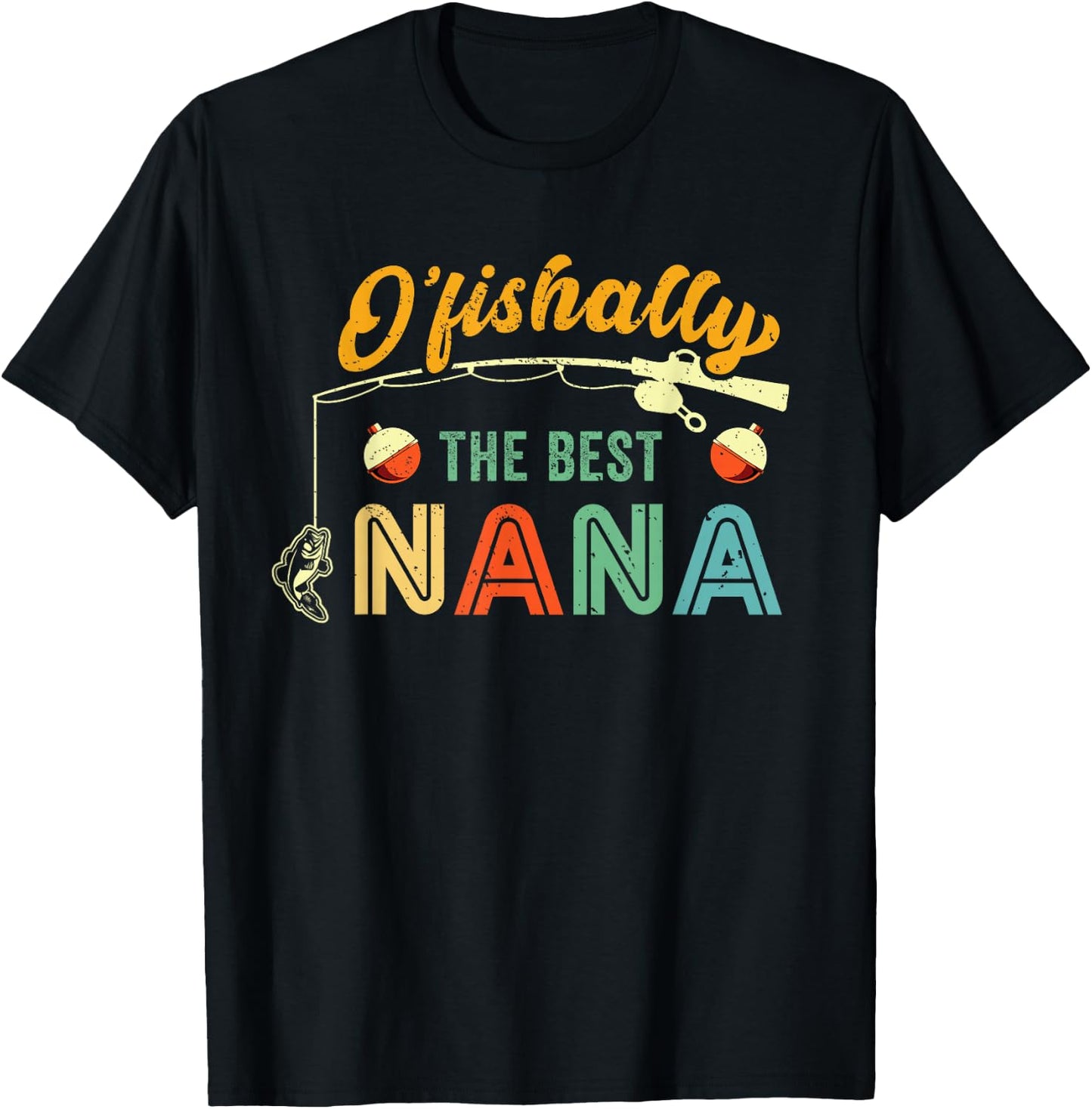 Best Nana Fishing Grandma Fisherwoman Cute Grandmother Fish T-Shirt - T-Shirt | Black