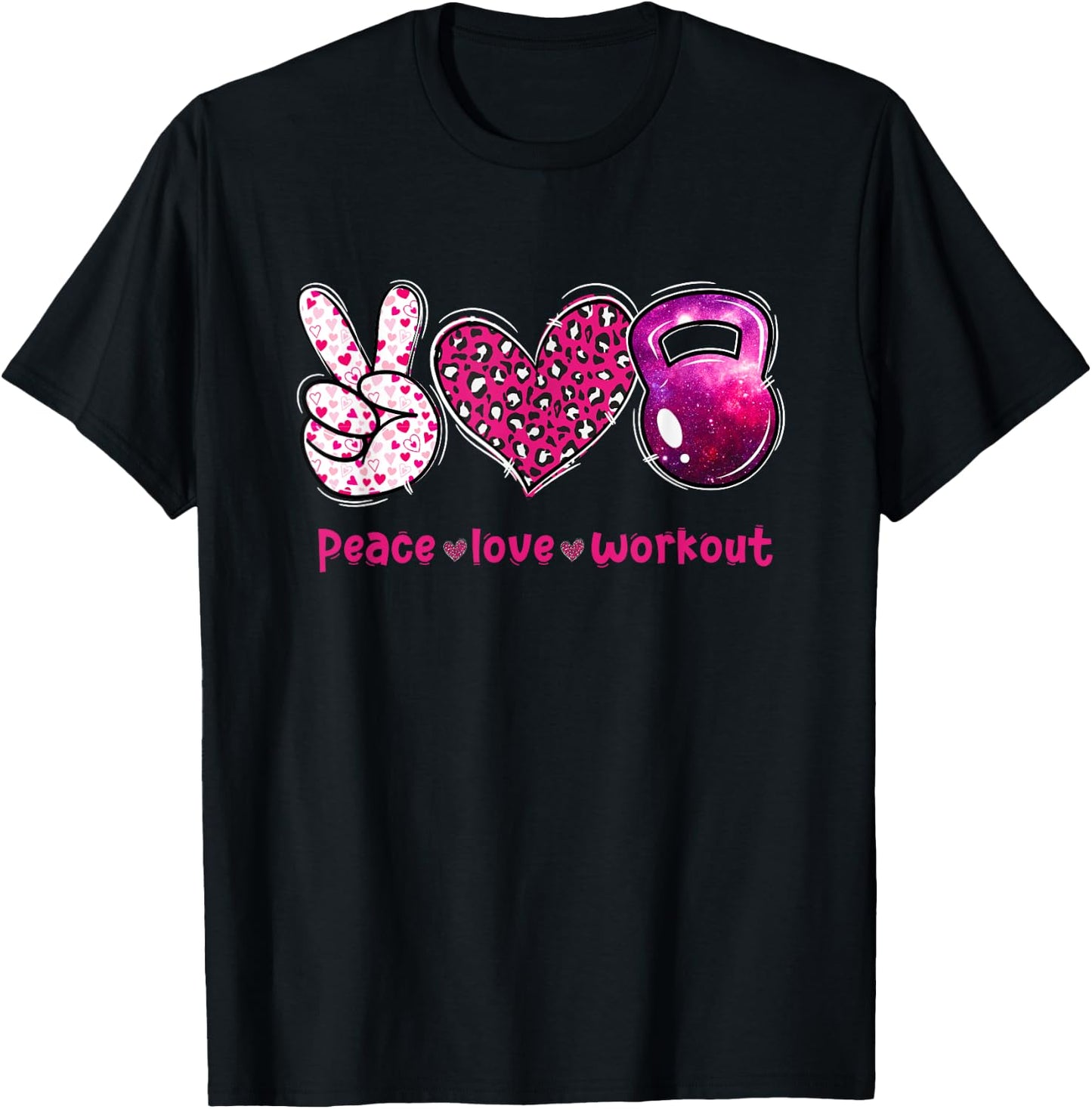 Funny Peace Love Workout Gym Lifting Gymer Valentines Day T-Shirt - T-Shirt | Black