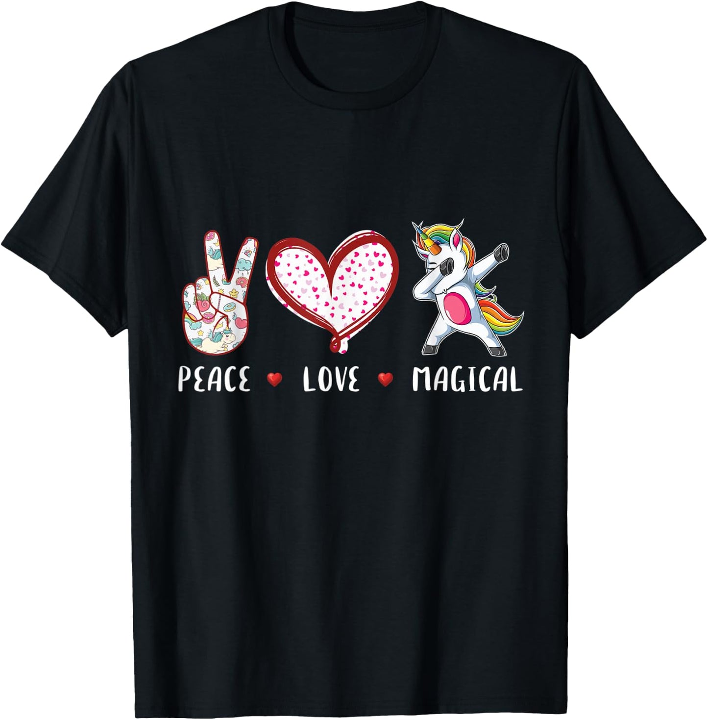 peace love magical dabbing Unicorn gifts for kids girls boys T-Shirt - T-Shirt | Black