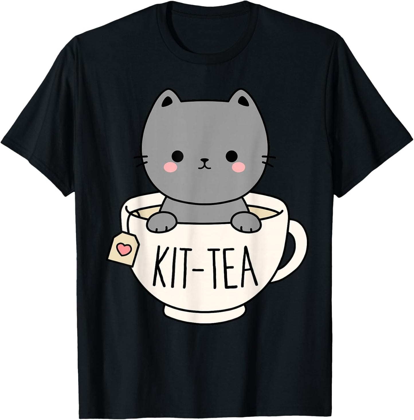 Kit-Tea Cute Kitten In Tea Cup Cat Lover Funny Cat Pun T-Shirt - T-Shirt | Black