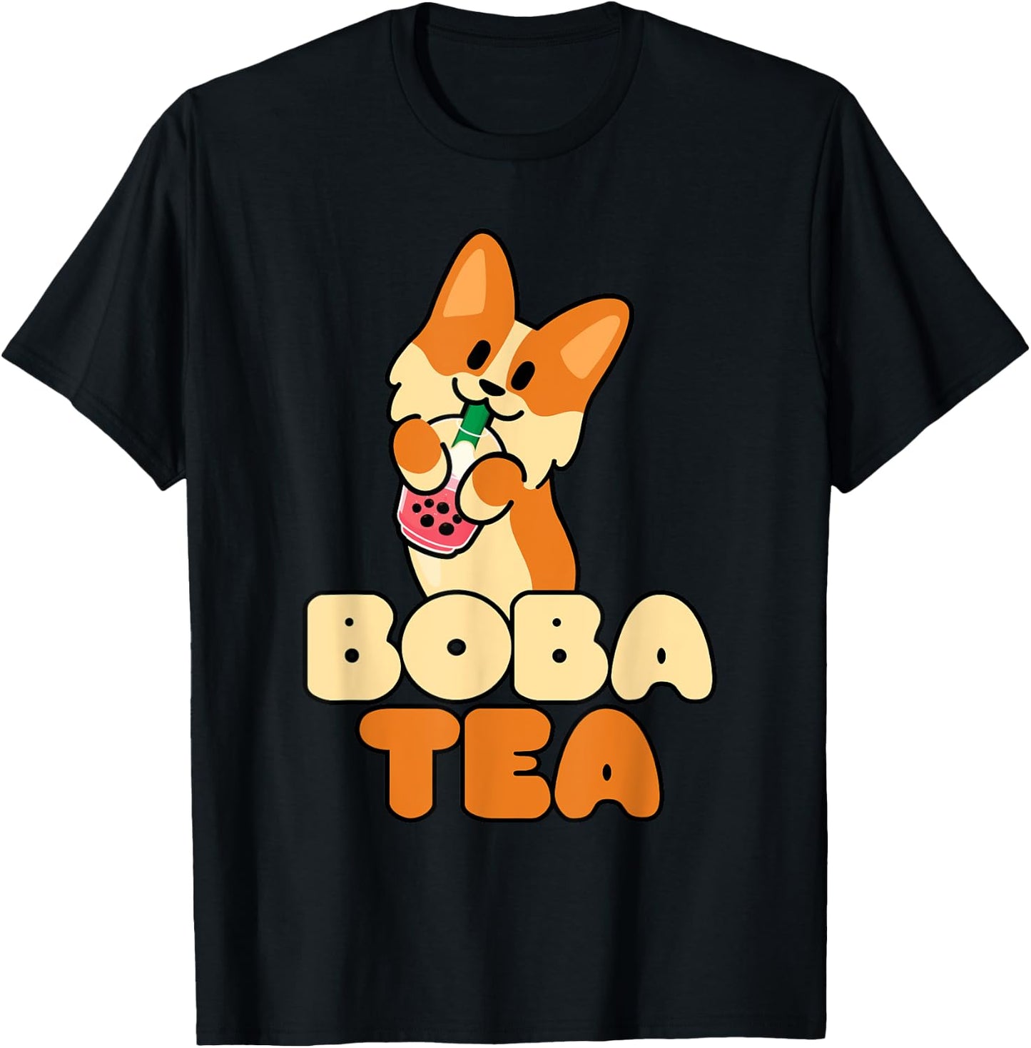 Kawaii Dog Corgi Anime Cat Boba Drink Bubble Tea Tapioca Men Women Girls Kids T-Shirt - T-Shirt | Black