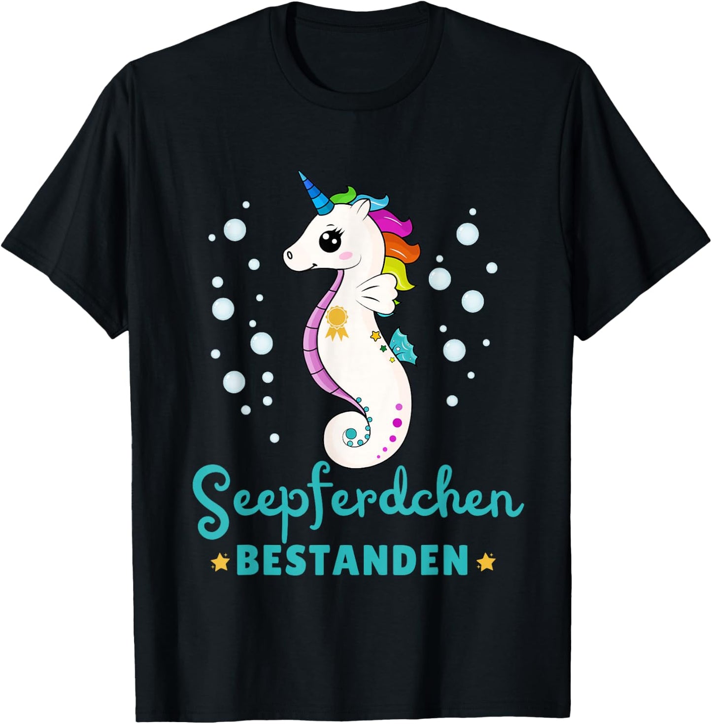 Children's Seahorse Passed Early Swimmer Badge, black T-Shirt - T-Shirt | Black