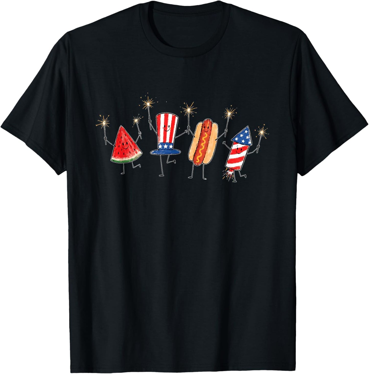 Funny Watermelon Hotdog Firework T-Shirt - T-Shirt | Black