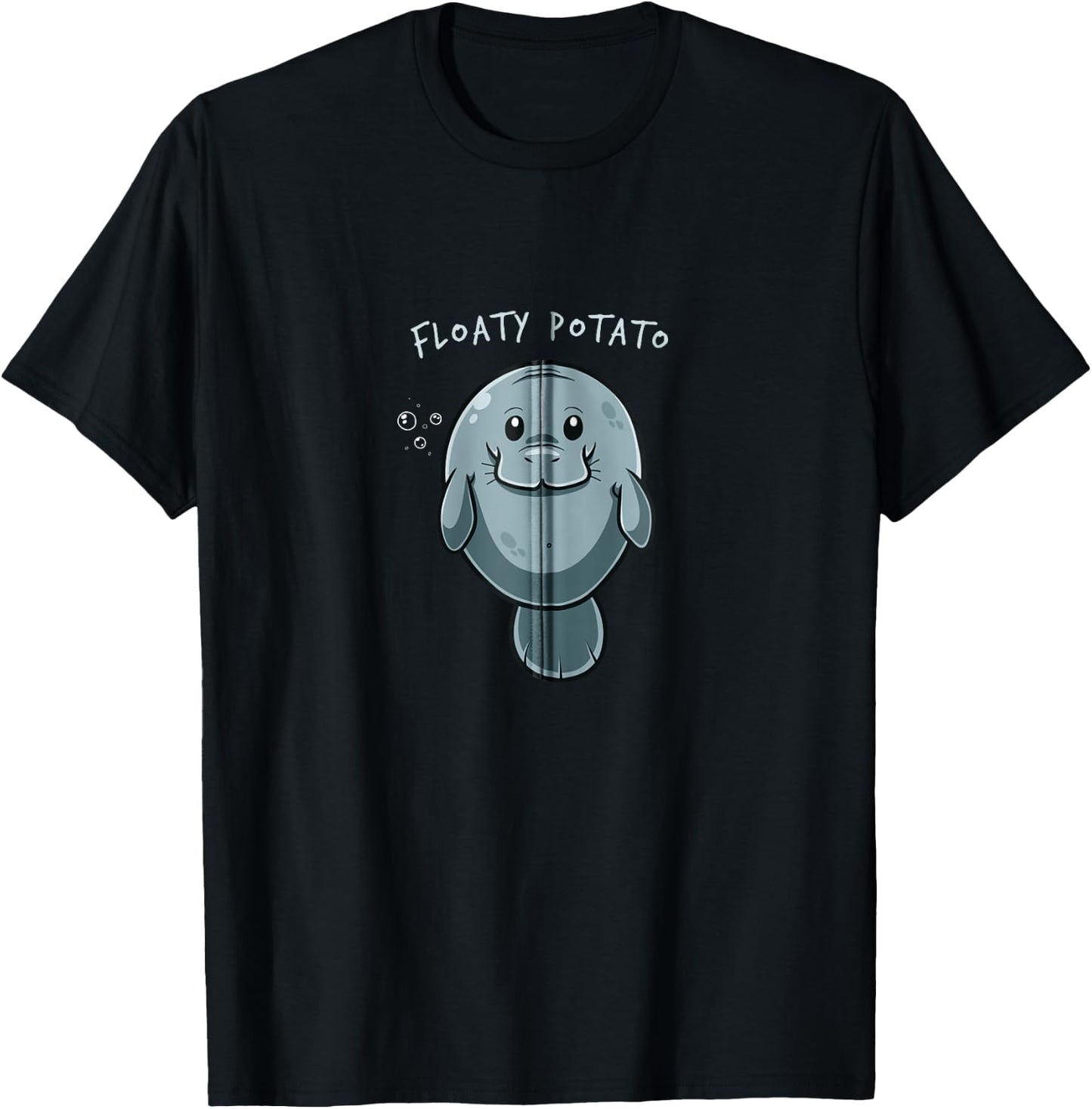 Floaty Potato Funny Kawaii Manatee Sea Animal Fish Cute Zip T-Shirt - T-Shirt | Black