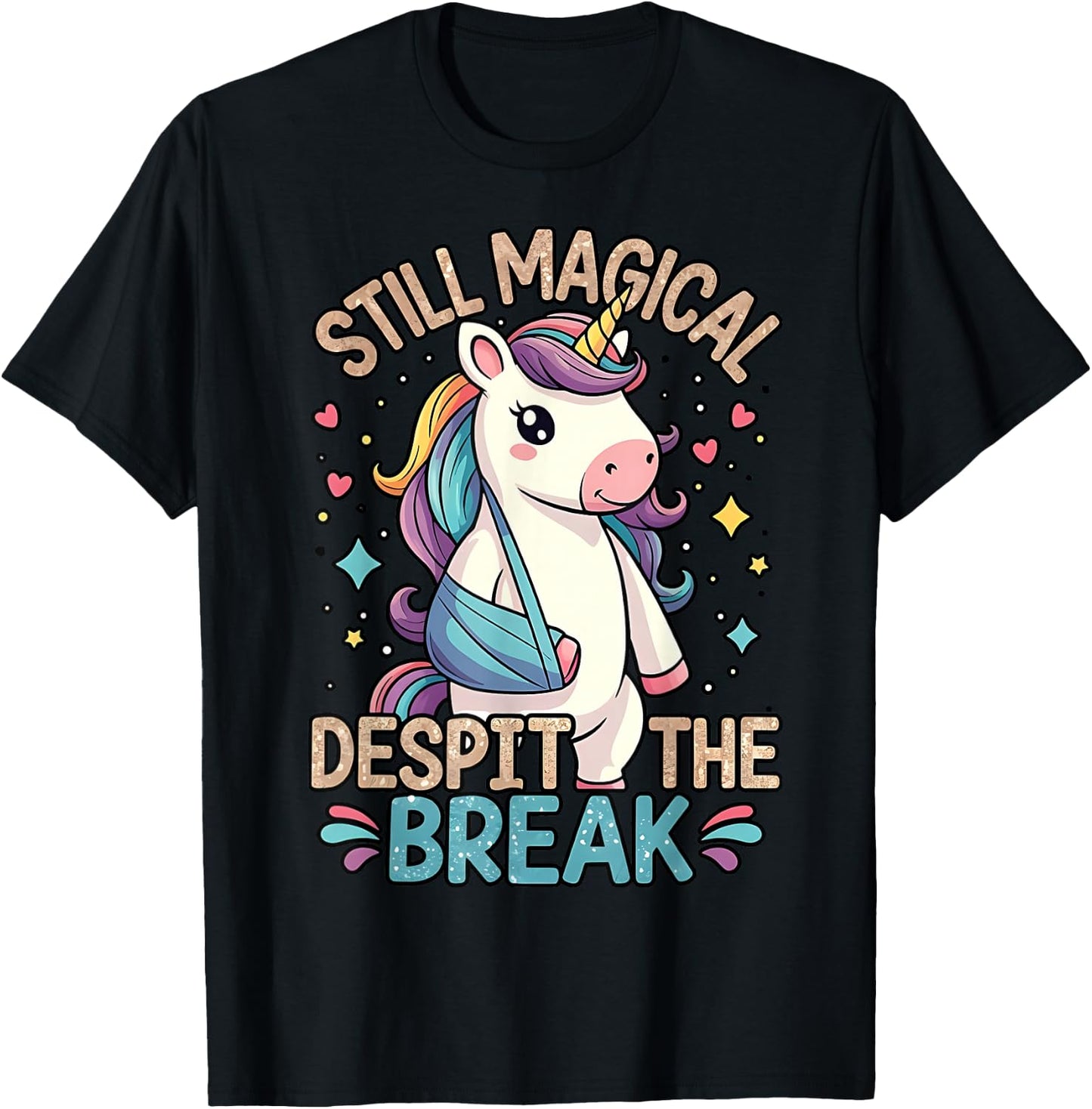 Broken Hand Recovery Broken Arm, Broken Wrist Cute Unicorn T-Shirt - T-Shirt | Black