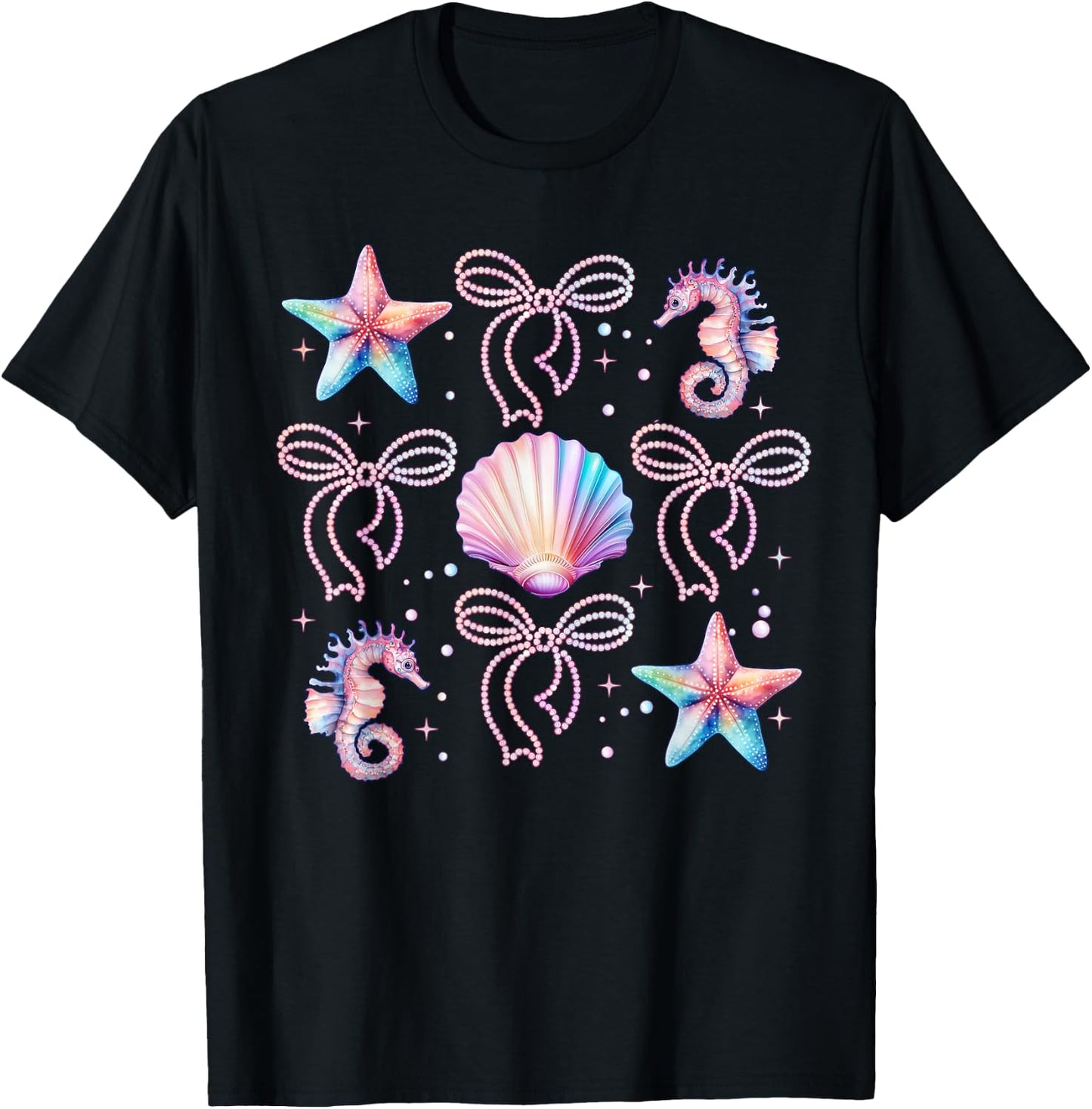 Retro Summer Vibes Beach Coquette Bow Summer Girls T-Shirt - T-Shirt | Black