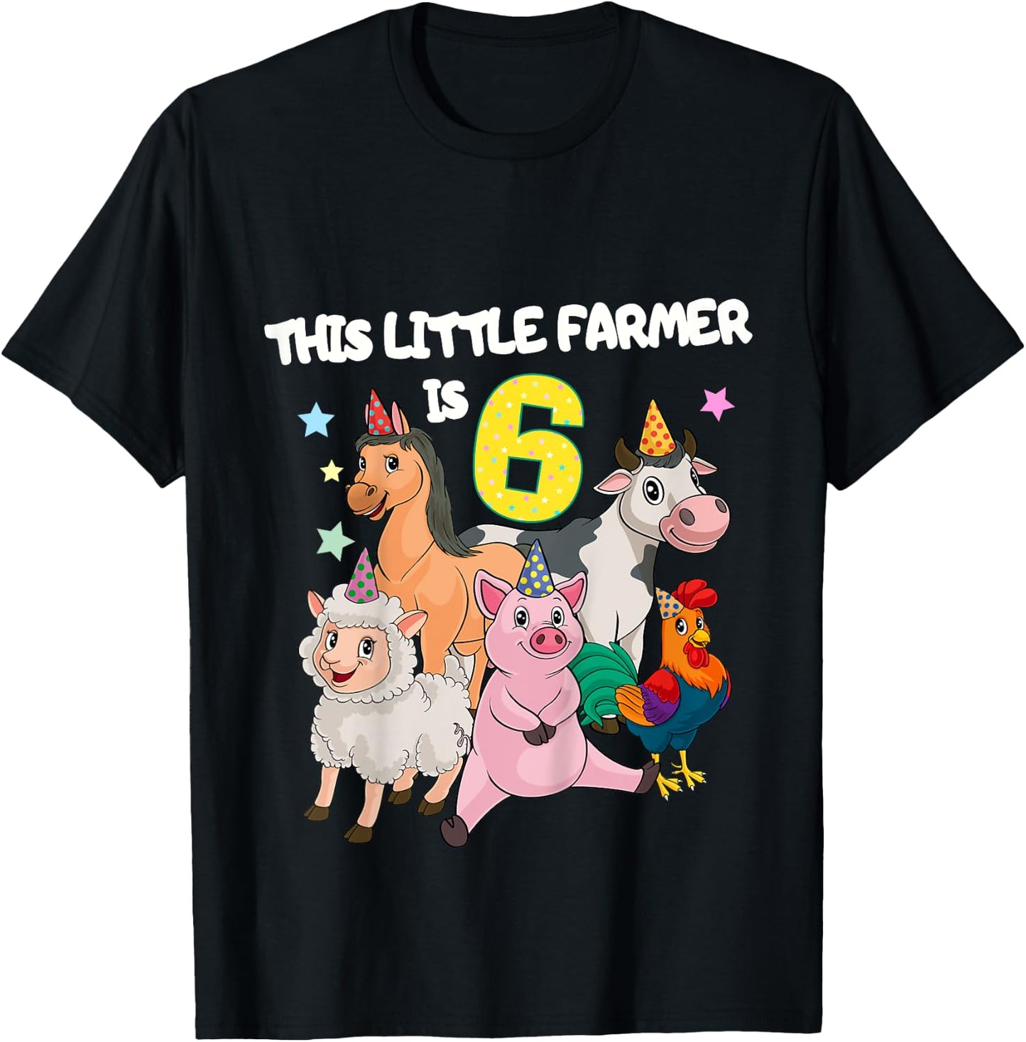 Kids Farm 6 Year Old Birthday Outfit Boy Tractor 6th Birthday T-Shirt - T-Shirt | Black