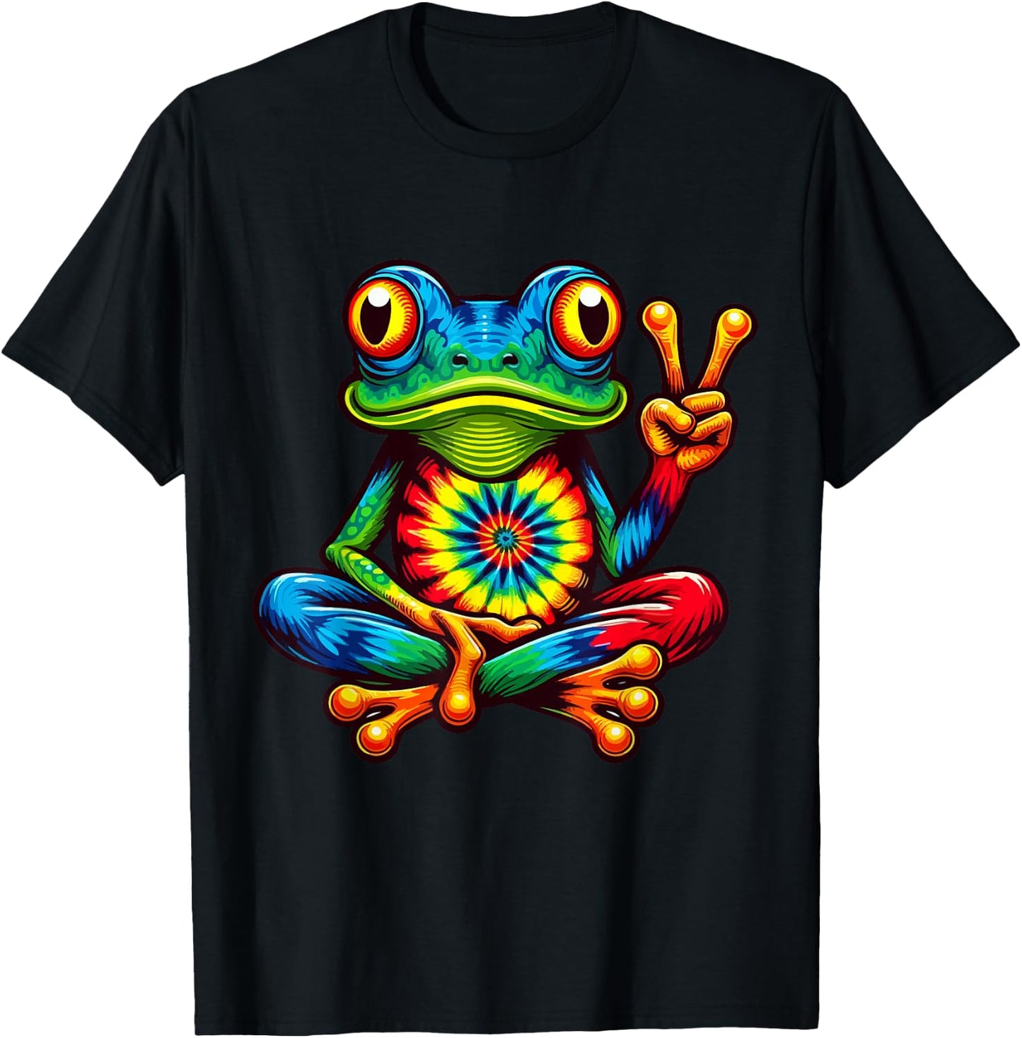 Tie-Dye Frog Peace Sign Women Kids T-Shirt - T-Shirt | Black