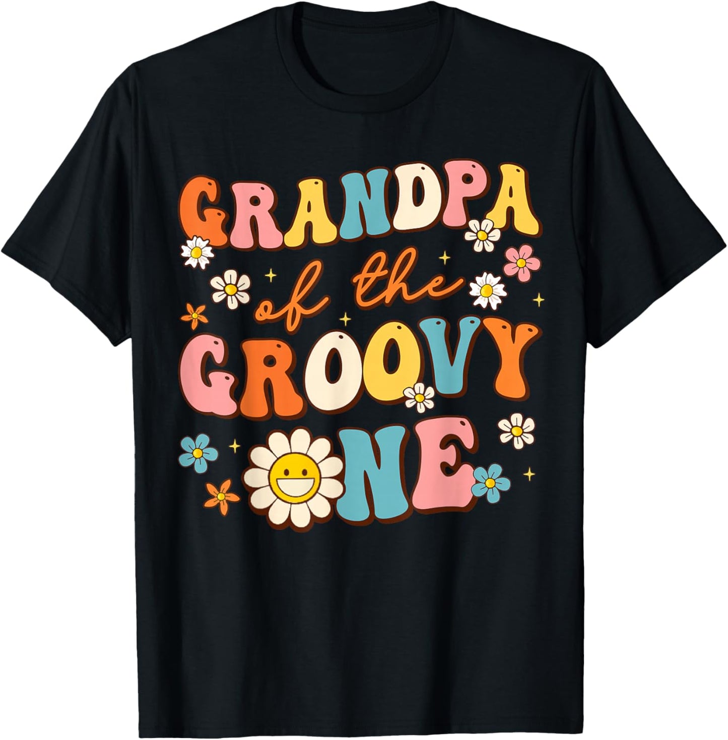 Grandpa Of Groovy One 1st Birthday Pregnancy Announcement T-Shirt - T-Shirt | Black
