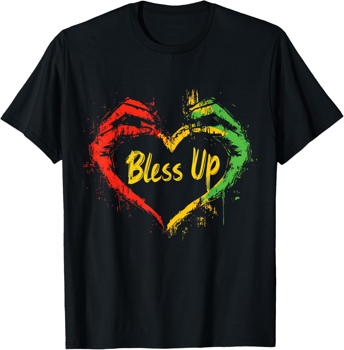 Rasta Reggae Music Jah Bless Up Hand Heart Rastafari T-Shirt - T-Shirt | Black
