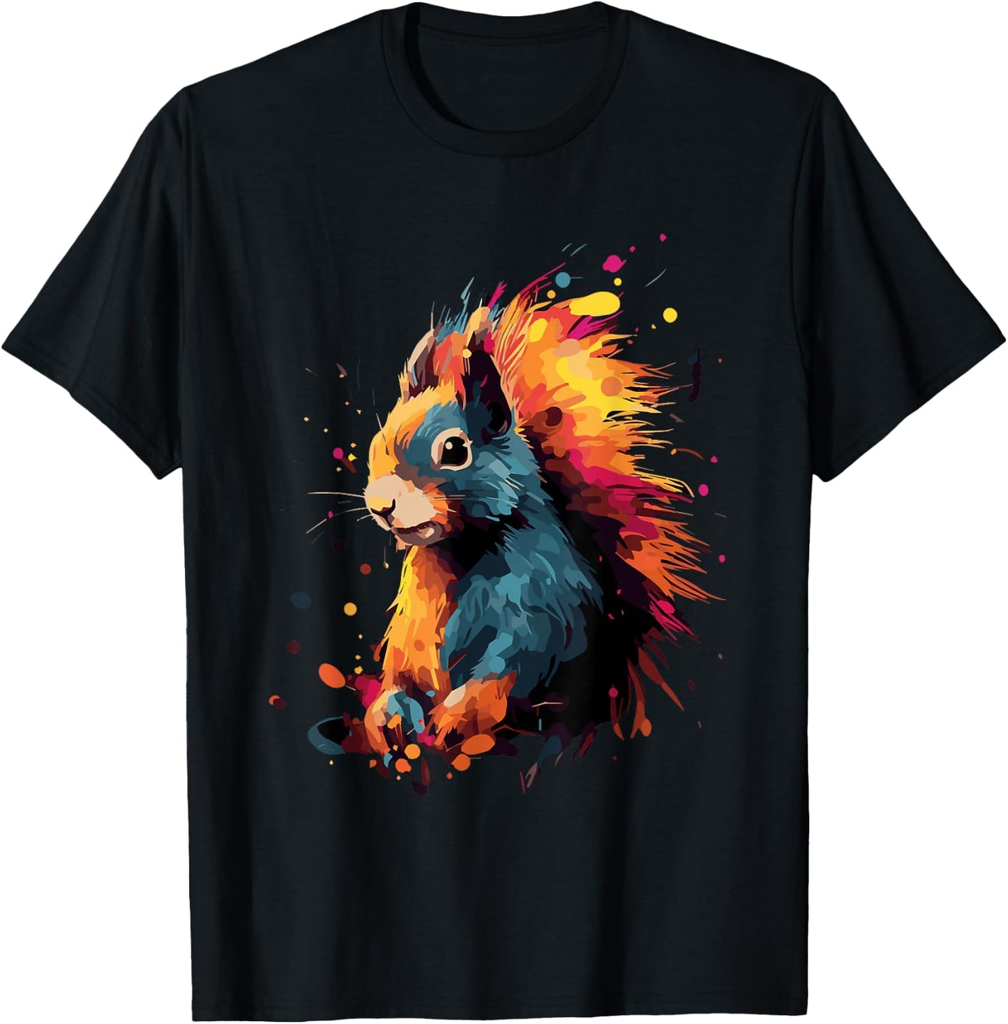 Squirrel Baumhörnchen Grauhörnchen Kleidung Eichhörnchen Colorful Damen Schwarz Cartoon Eichhörnchen Motiv Small EU S T-Shirt - T-Shirt | Black