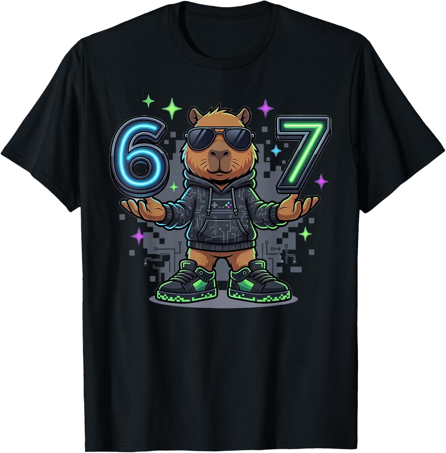 Six Seven 67 Capybara Gaming Zocker T-Shirt - T-Shirt | Black