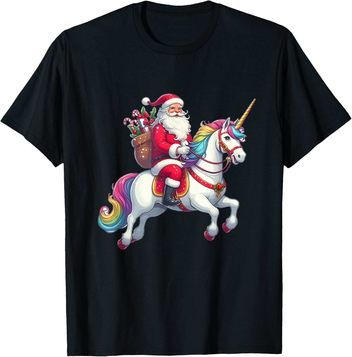 Santa Riding a Unicorn T-Shirt - T-Shirt | Black