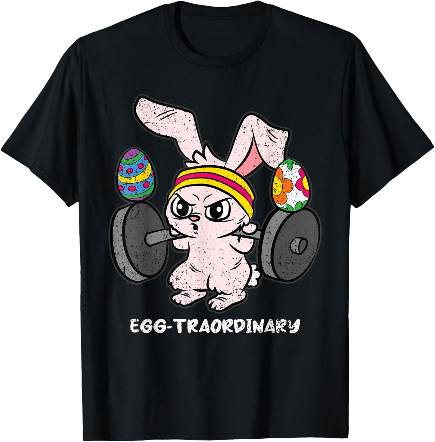 Egg-Traordinary Bunny Weight Lifting Easter Cute Gym Workout T-Shirt - T-Shirt | Black