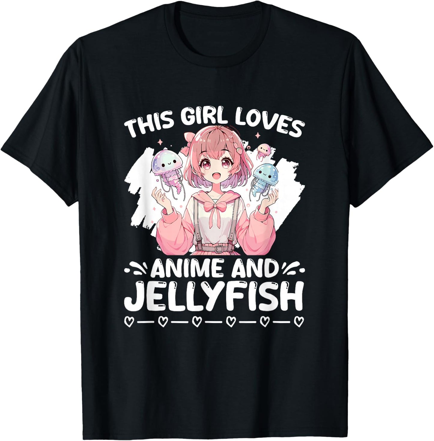 Girl Loves Anime And Jellyfish Japan Scuba Kawaii Jelly Fish T-Shirt - T-Shirt | Black