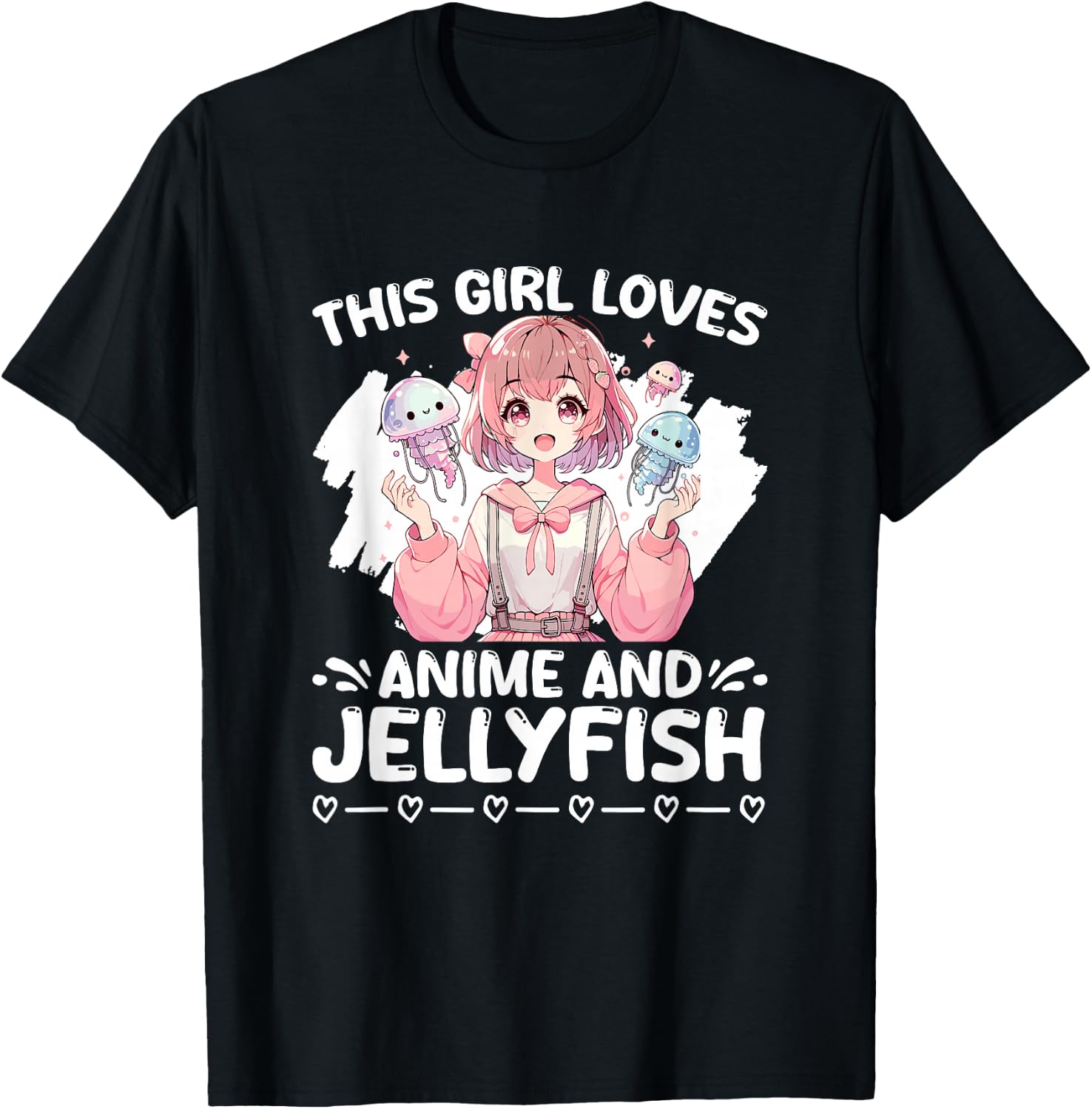 Girl Loves Anime And Jellyfish Japan Scuba Kawaii Jelly Fish T-Shirt - T-Shirt | Black