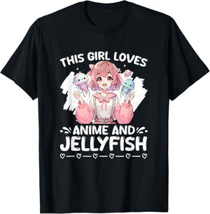 Girl Loves Anime And Jellyfish Japan Scuba Kawaii Jelly Fish T-Shirt - T-Shirt | Black