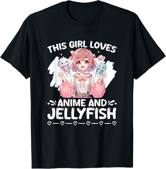 Girl Loves Anime And Jellyfish Japan Scuba Kawaii Jelly Fish T-Shirt - T-Shirt | Black