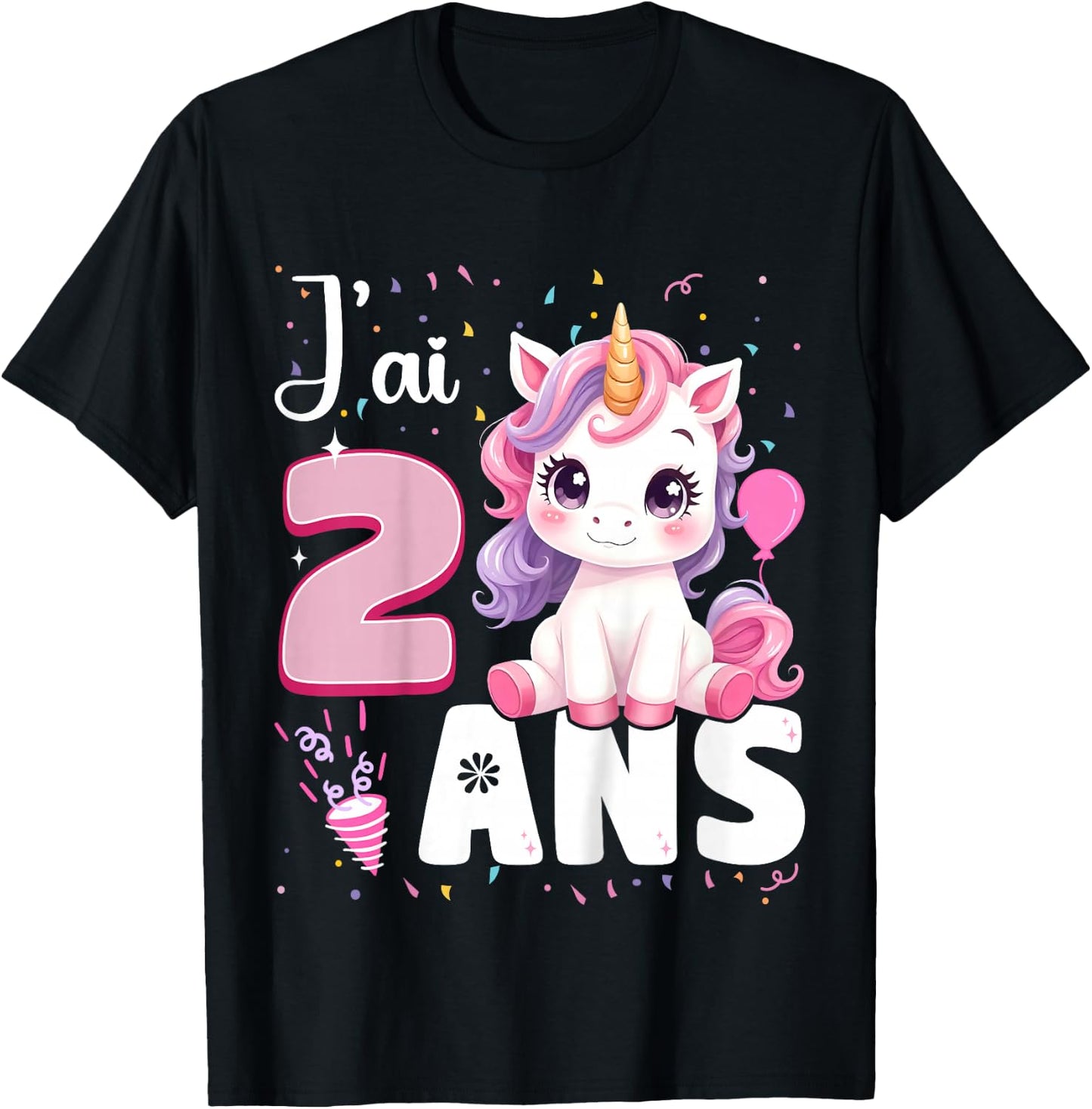 2 Years Unicorn Girl Birthday 2 Years I Ai 2 Years , Black, 2 T-Shirt - T-Shirt | Black