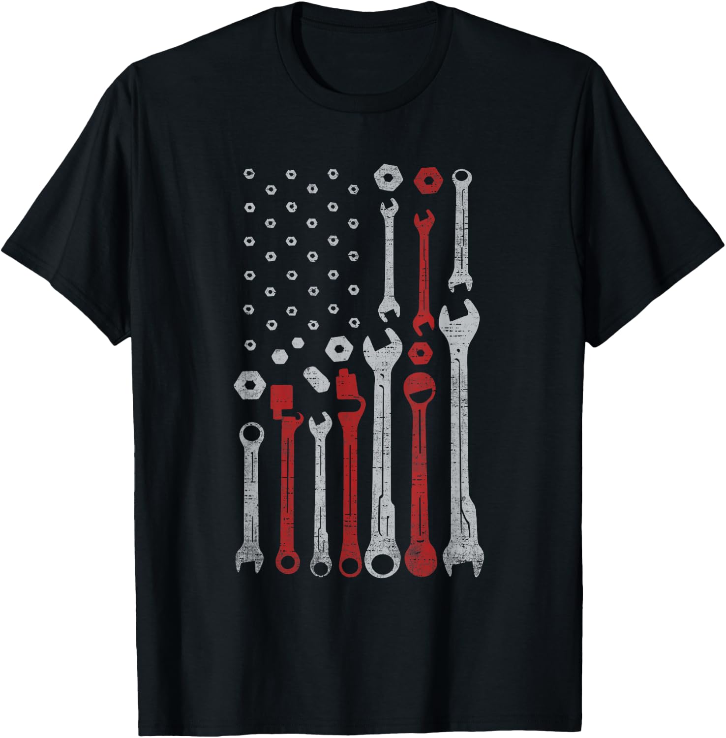 Vintage Mechanic Flag USA American Patriotic Flag Car T-Shirt - T-Shirt | Black